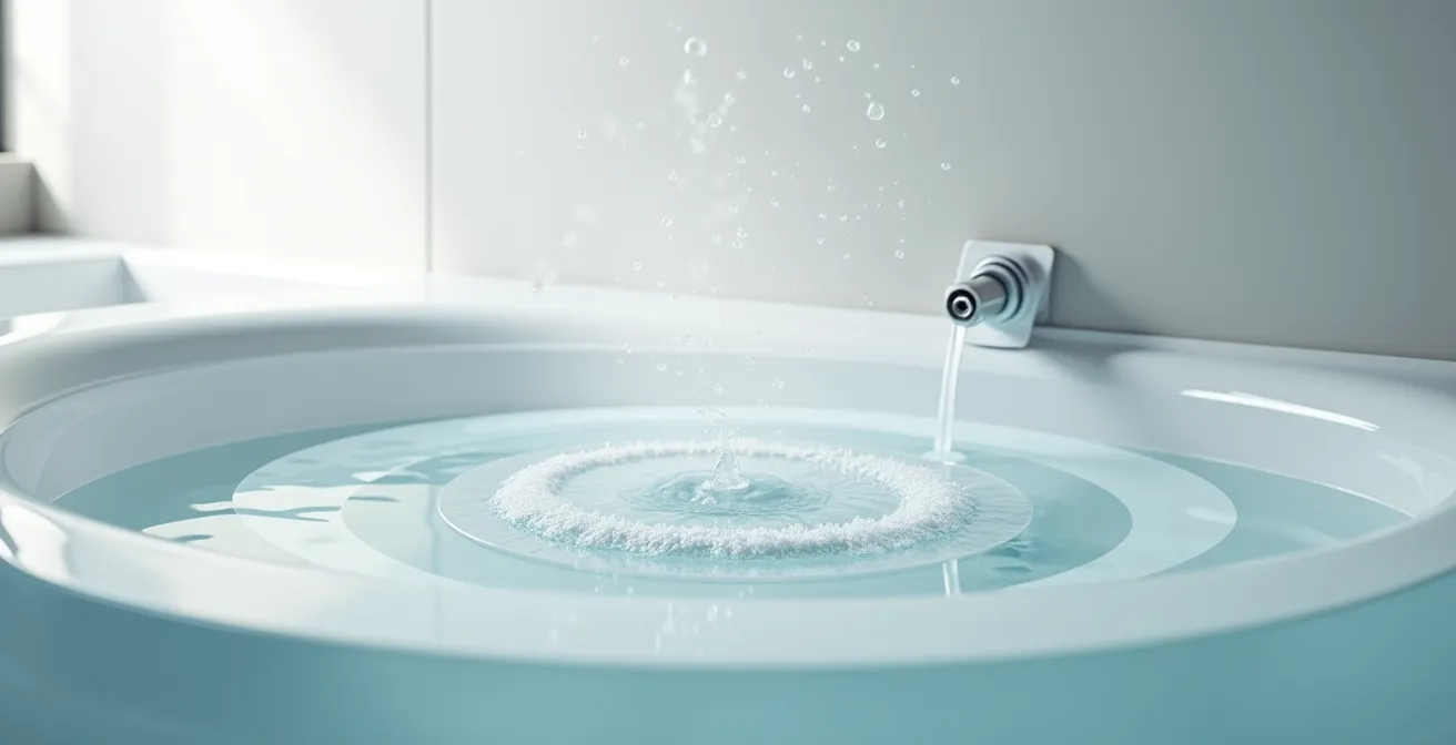 Schéma en coupe montrant les volumes de protection autour d'une baignoire avec projection d'eau et zones de risque électrique